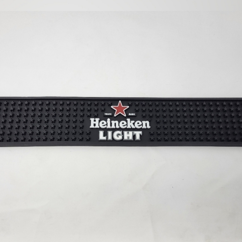 Heineken Light‎ Beer Bar Mat Rail Black Stars Man Cave 24"